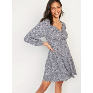 Old Navy 2X Milkmaid Cottagecore Long-Sleeve Floral-Print Poet Mini Swing Dress